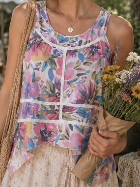 True Vtg - Floral Tank Top - Multicolor L/XL